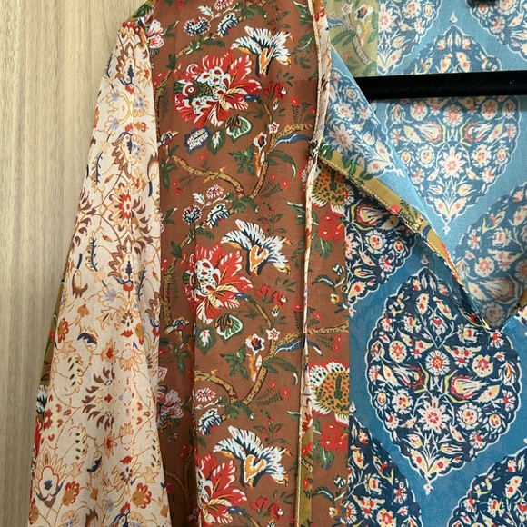 Joan Vass New York Blouse Long Sleeves Floral Patchwork Oversize Boho Large - Picture 4 of 9